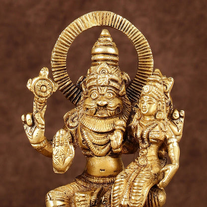 Brass Narasimha Lakshmi Idol | Height: 6 inch