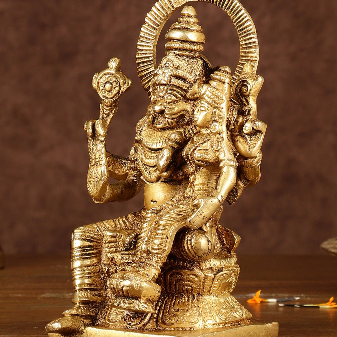 Brass Narasimha Lakshmi Idol | Height: 6 inch