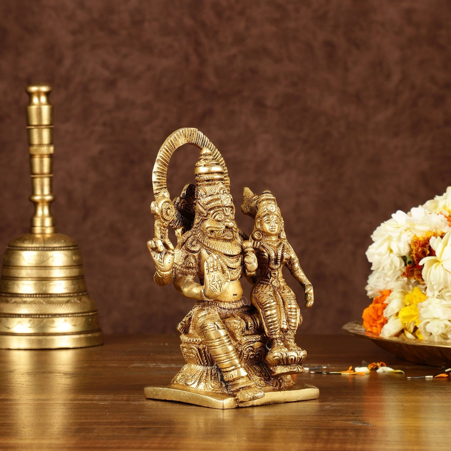 Brass Narasimha Lakshmi Idol | Height: 6 inch