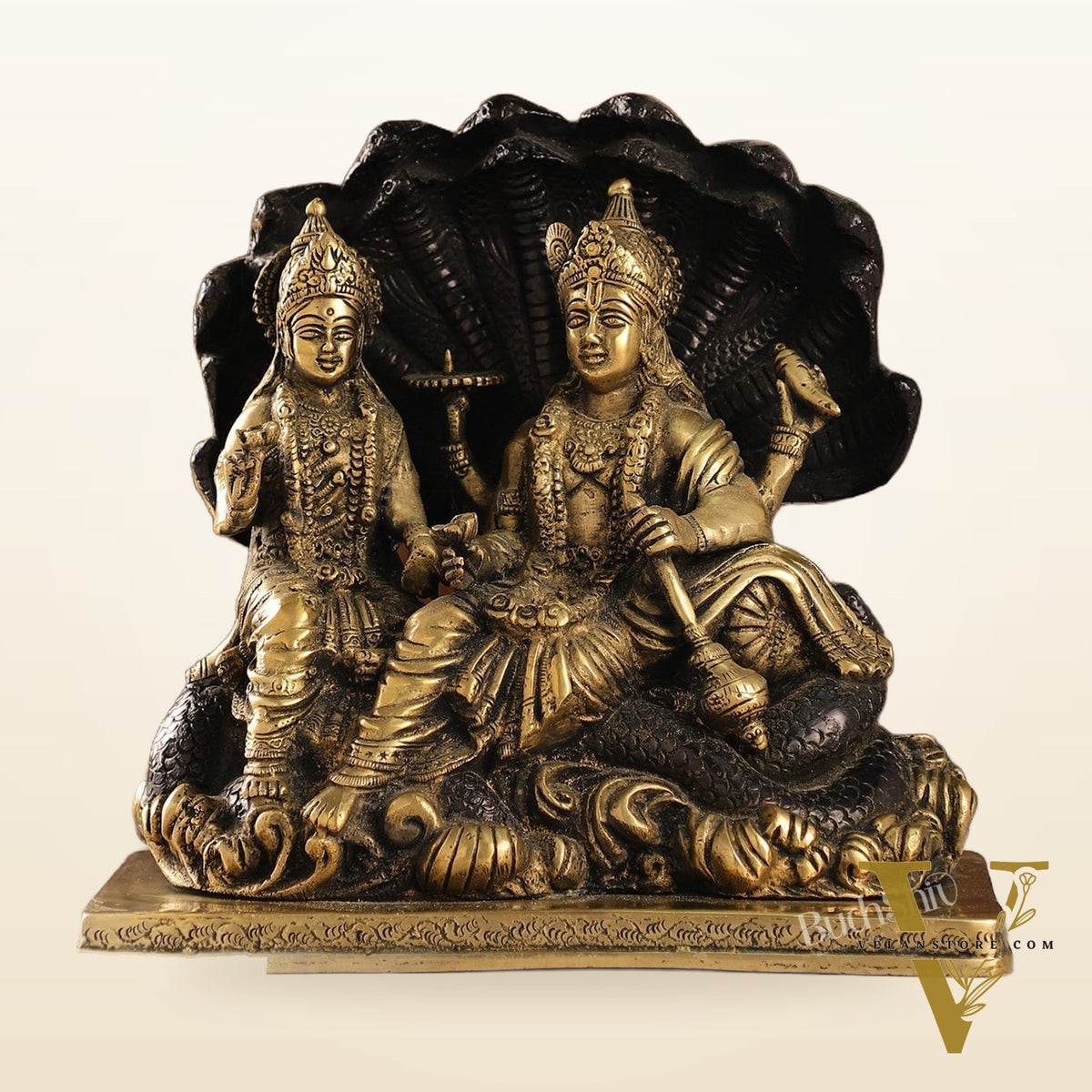 Brass Narayan Vishnu Lakshmi Idol on Sheshnaaga | 9" Height