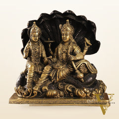 Brass Narayan Vishnu Lakshmi Idol on Sheshnaaga | 9" Height