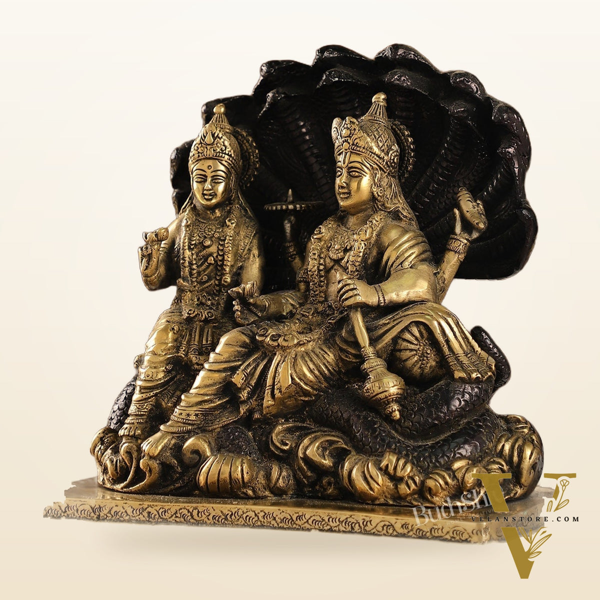Brass Narayan Vishnu Lakshmi Idol on Sheshnaaga | 9" Height