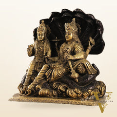 Brass Narayan Vishnu Lakshmi Idol on Sheshnaaga | 9" Height