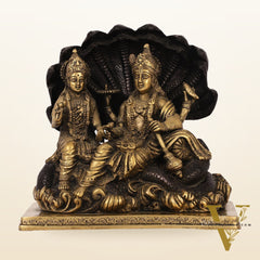Brass Narayan Vishnu Lakshmi Idol on Sheshnaaga | 9" Height