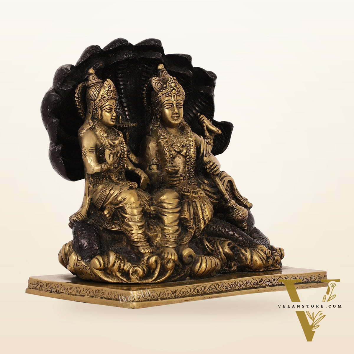 Brass Narayan Vishnu Lakshmi Idol on Sheshnaaga | 9" Height