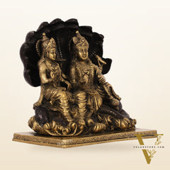 Brass Narayan Vishnu Lakshmi Idol on Sheshnaaga | 9" Height