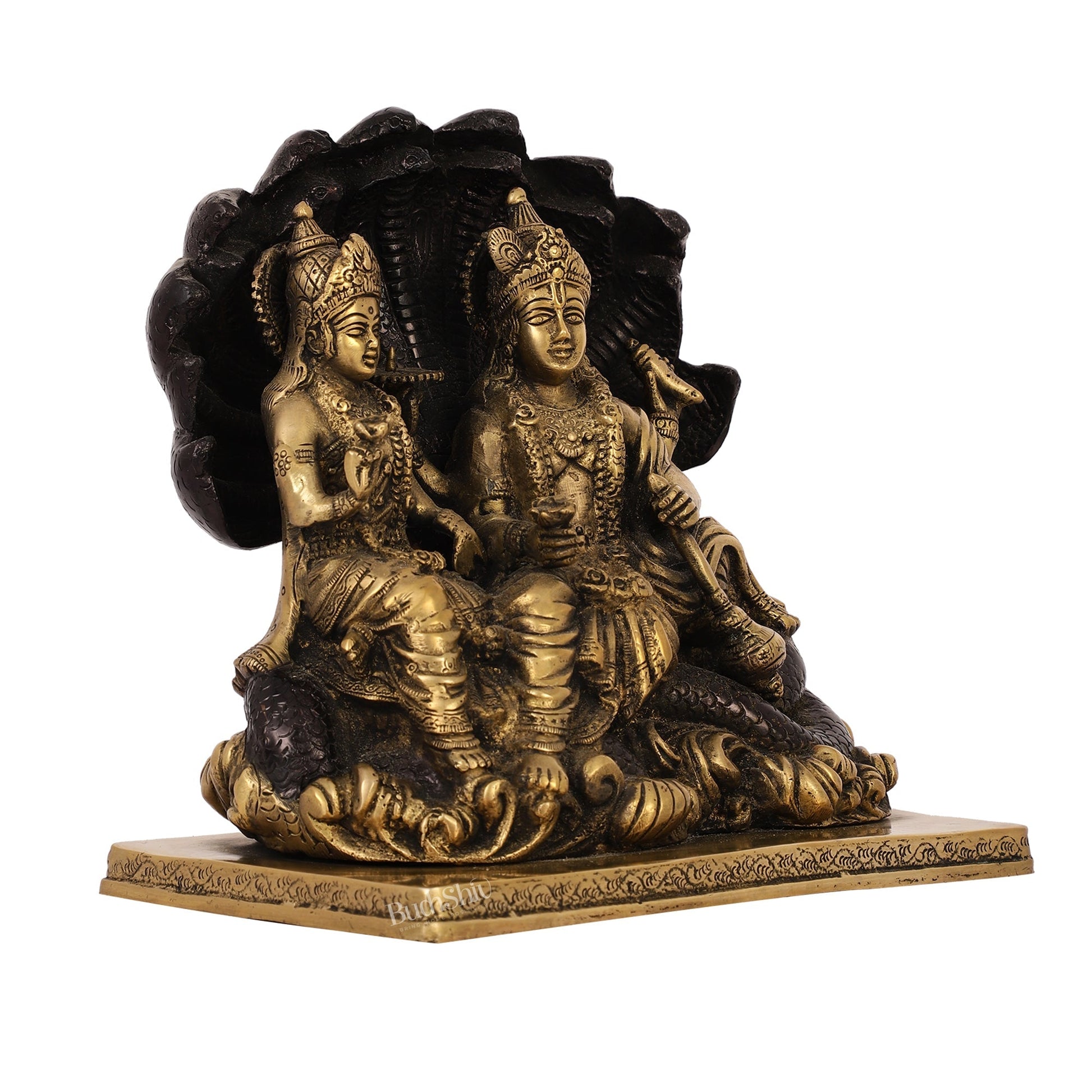 Brass Narayan Vishnu Lakshmi Idol on Sheshnaaga | 9" Height