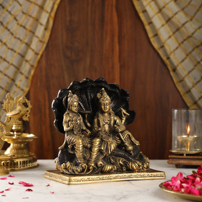 Brass Narayan Vishnu Lakshmi Idol on Sheshnaaga | 9" Height