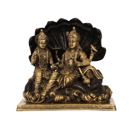 Brass Narayan Vishnu Lakshmi Idol on Sheshnaaga | 9" Height