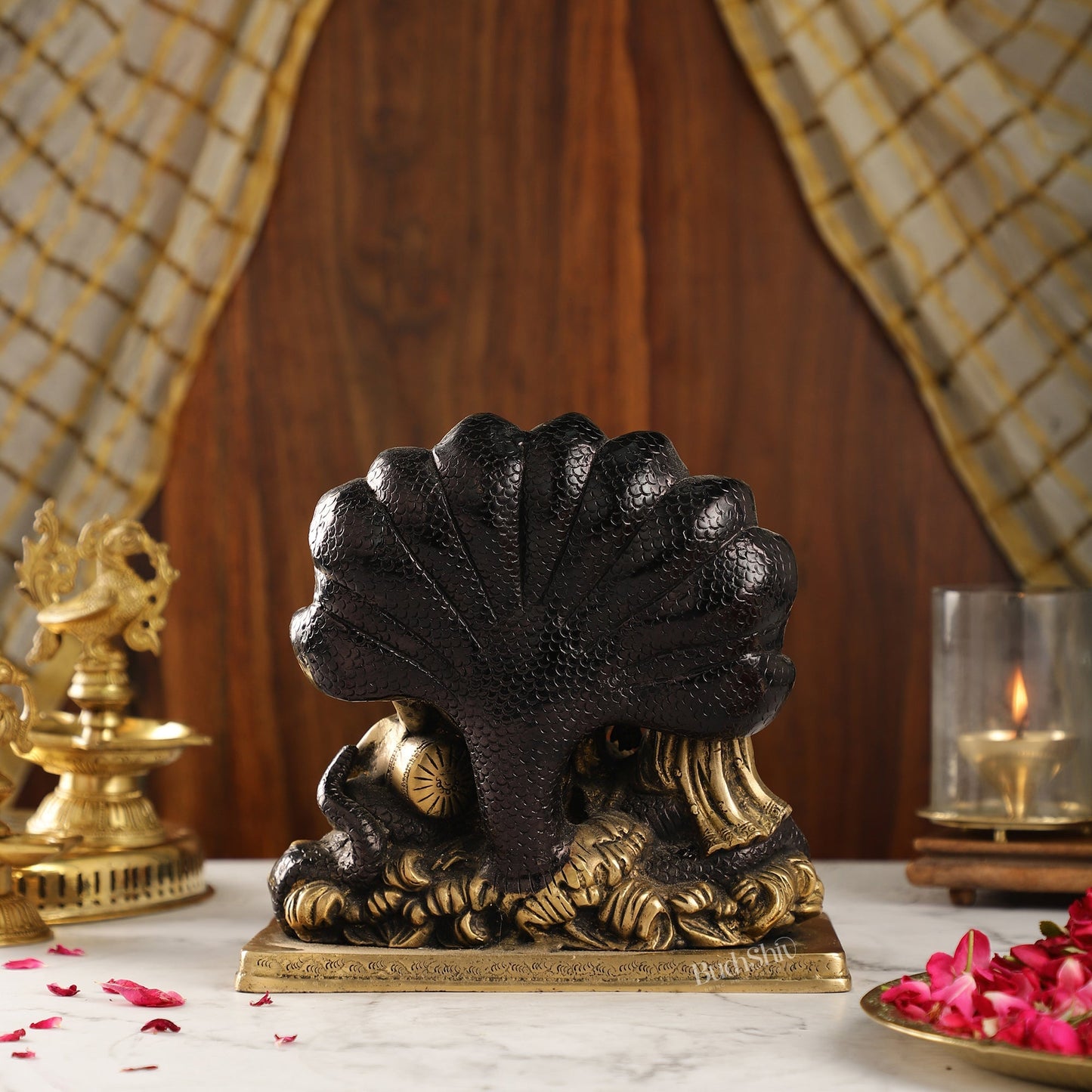 Brass Narayan Vishnu Lakshmi Idol on Sheshnaaga | 9" Height