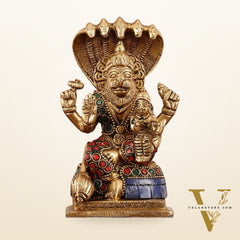Brass Narsimha Lakshmi Idol with Stonework - 5.5 Inch