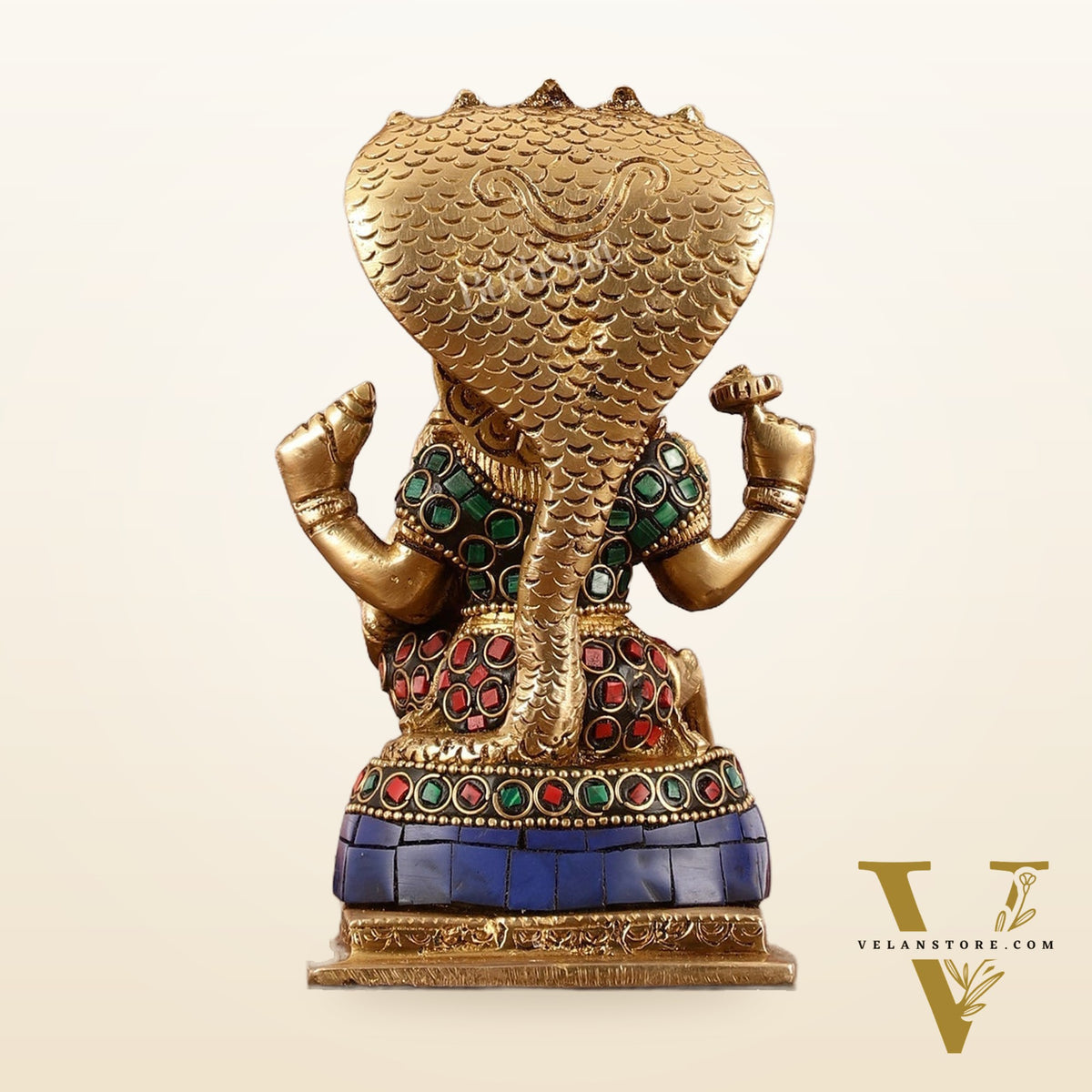 Brass Narsimha Lakshmi Idol with Stonework - 5.5 Inch