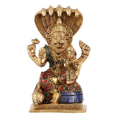 Brass Narsimha Lakshmi Idol with Stonework - 5.5 Inch
