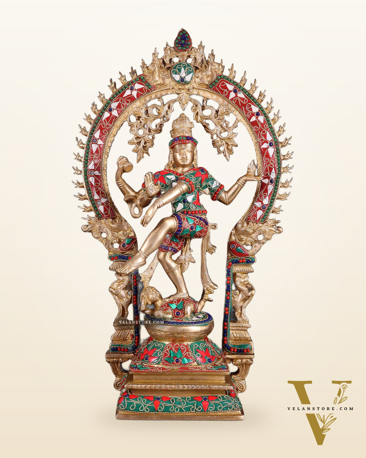 Brass Nataraja Dancing Shiva Superfine Sculpture - 18" Floral stonework