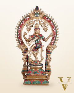Brass Nataraja Dancing Shiva Superfine Sculpture - 18" Floral stonework