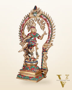 Brass Nataraja Dancing Shiva Superfine Sculpture - 18" Floral stonework