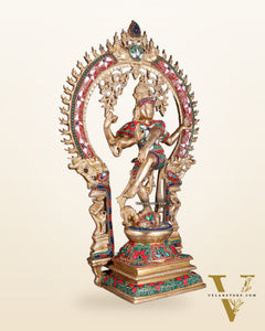 Brass Nataraja Dancing Shiva Superfine Sculpture - 18" Floral stonework