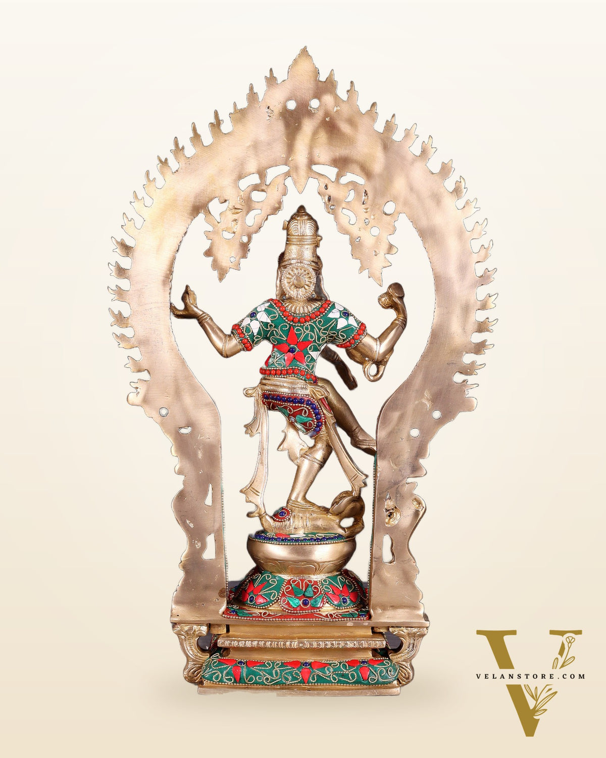 Brass Nataraja Dancing Shiva Superfine Sculpture - 18" Floral stonework