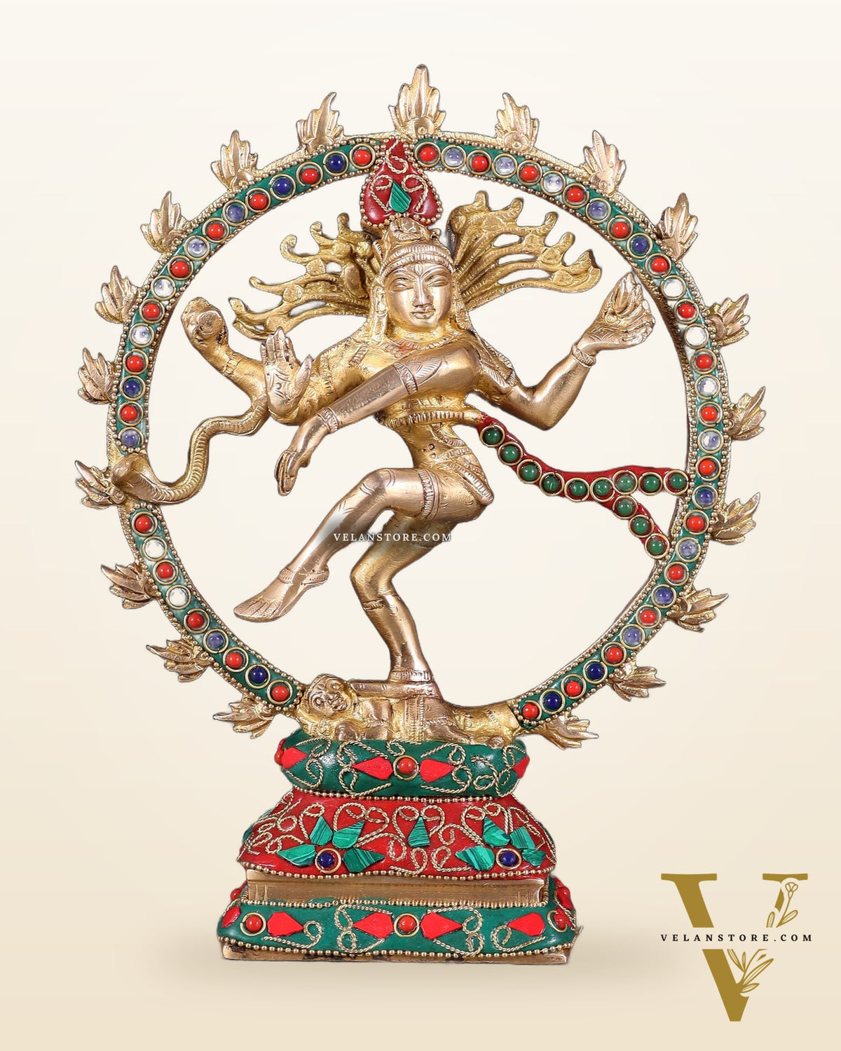 Brass Nataraja Sculpture – 9.2” Floral stonework