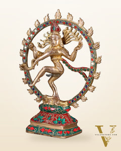 Brass Nataraja Sculpture – 9.2” Floral stonework