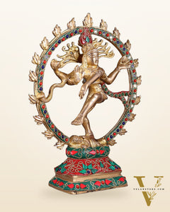 Brass Nataraja Sculpture – 9.2” Floral stonework