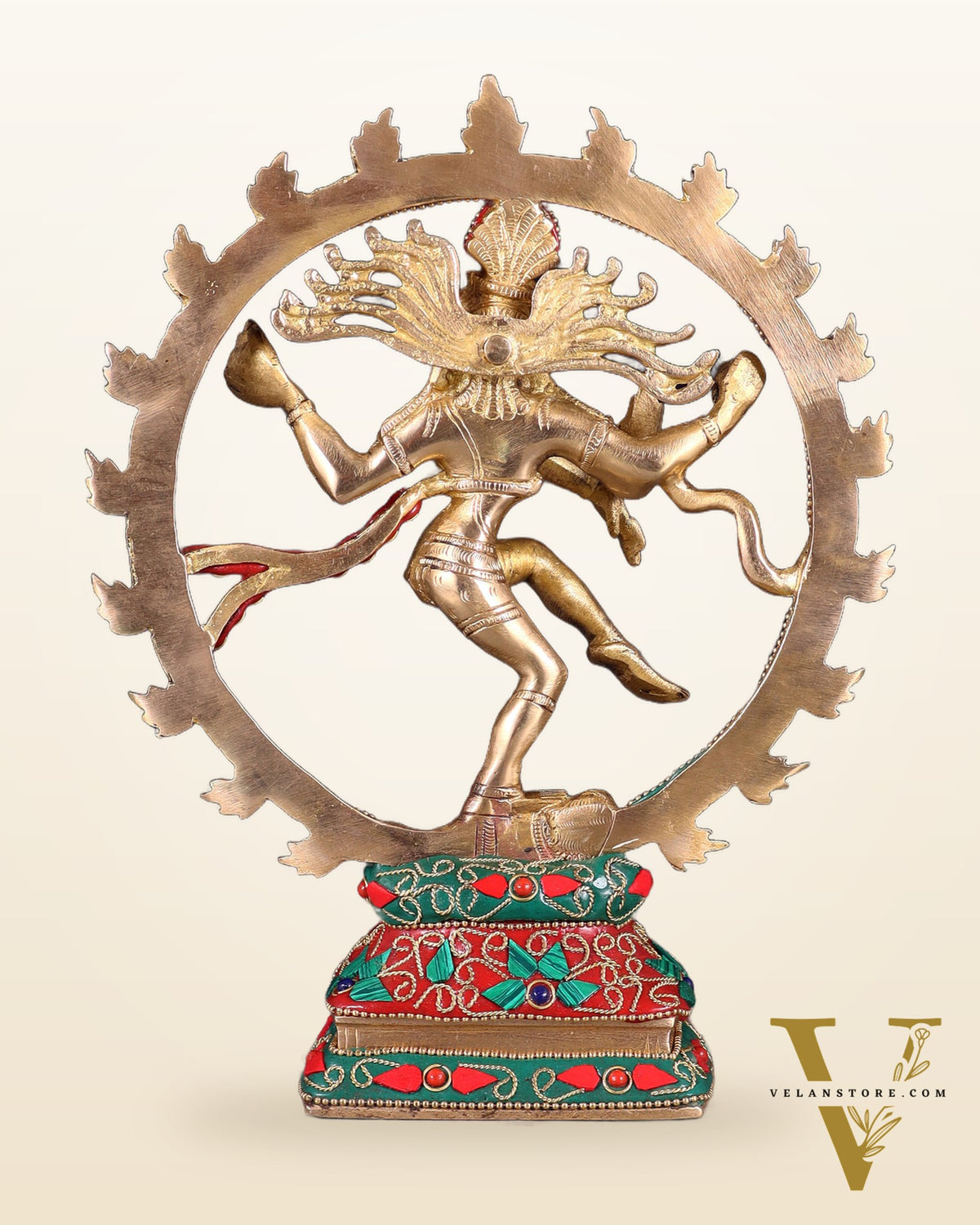 Brass Nataraja Sculpture – 9.2” Floral stonework