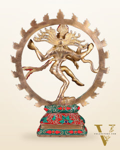 Brass Nataraja Sculpture – 9.2” Floral stonework