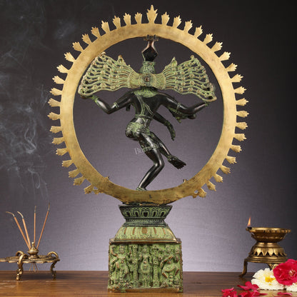 Brass Nataraja statue antique Sand Patina - 23 inch