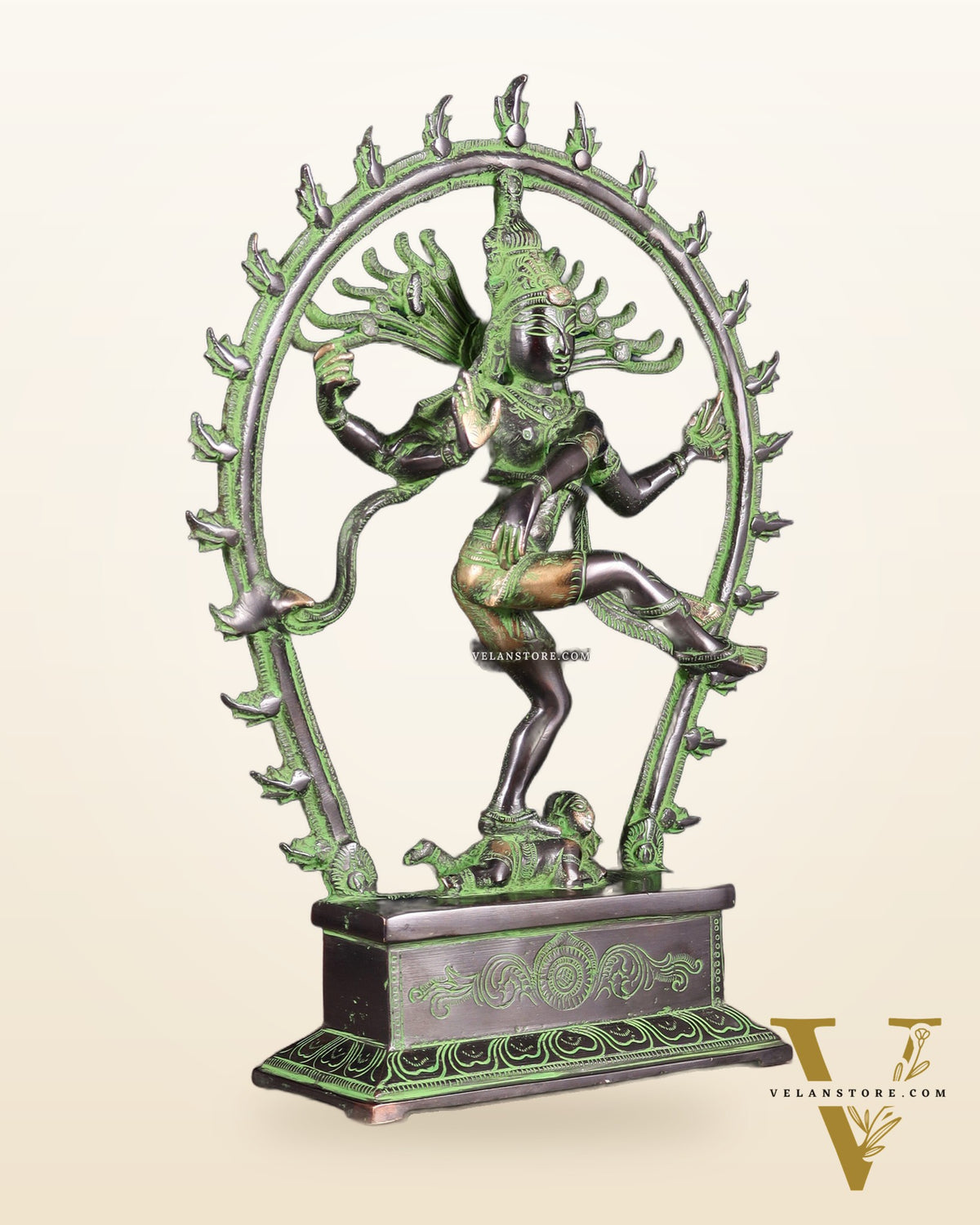 Brass Nataraja Statue – Black & Green Patina Tone 12" right leg up