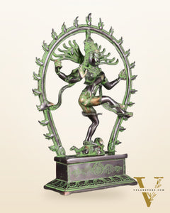 Brass Nataraja Statue – Black & Green Patina Tone 12" right leg up