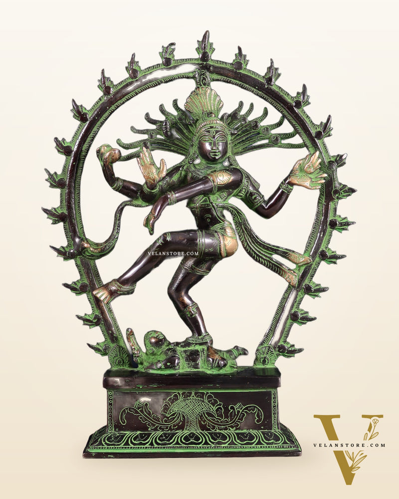 Brass Nataraja Statue – Black & Green Patina Tone 12"