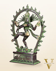Brass Nataraja Statue – Black & Green Patina Tone 12"
