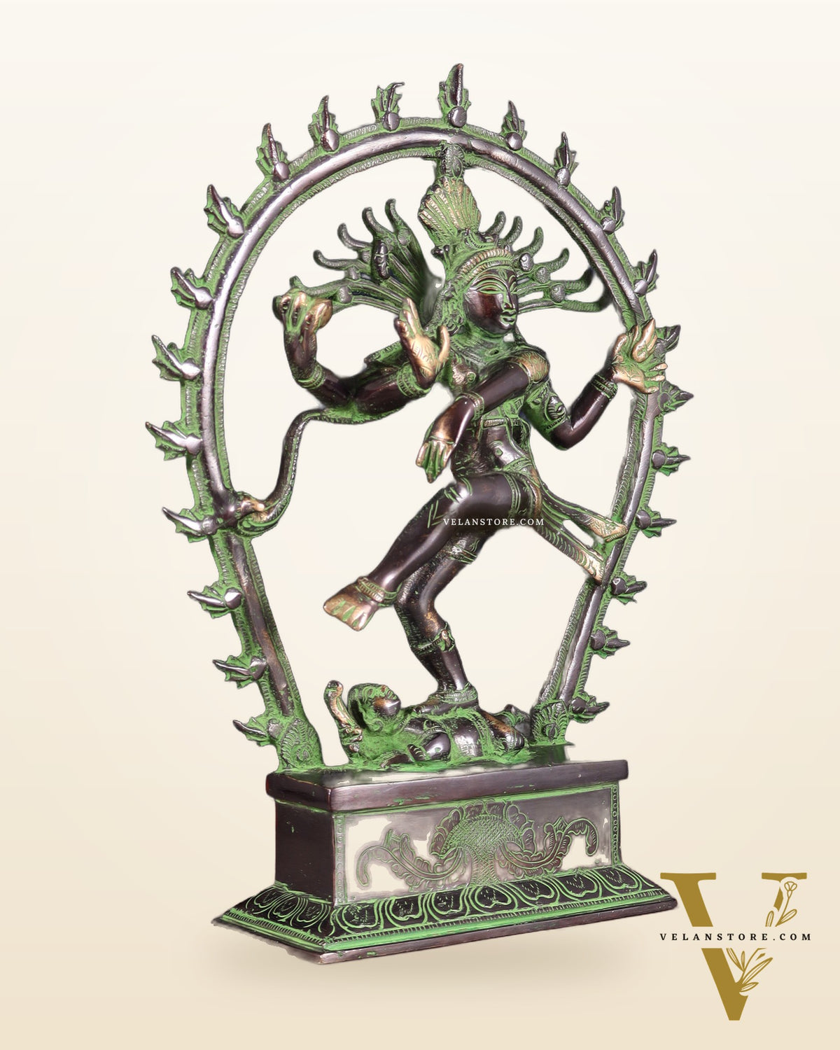 Brass Nataraja Statue – Black & Green Patina Tone 12"