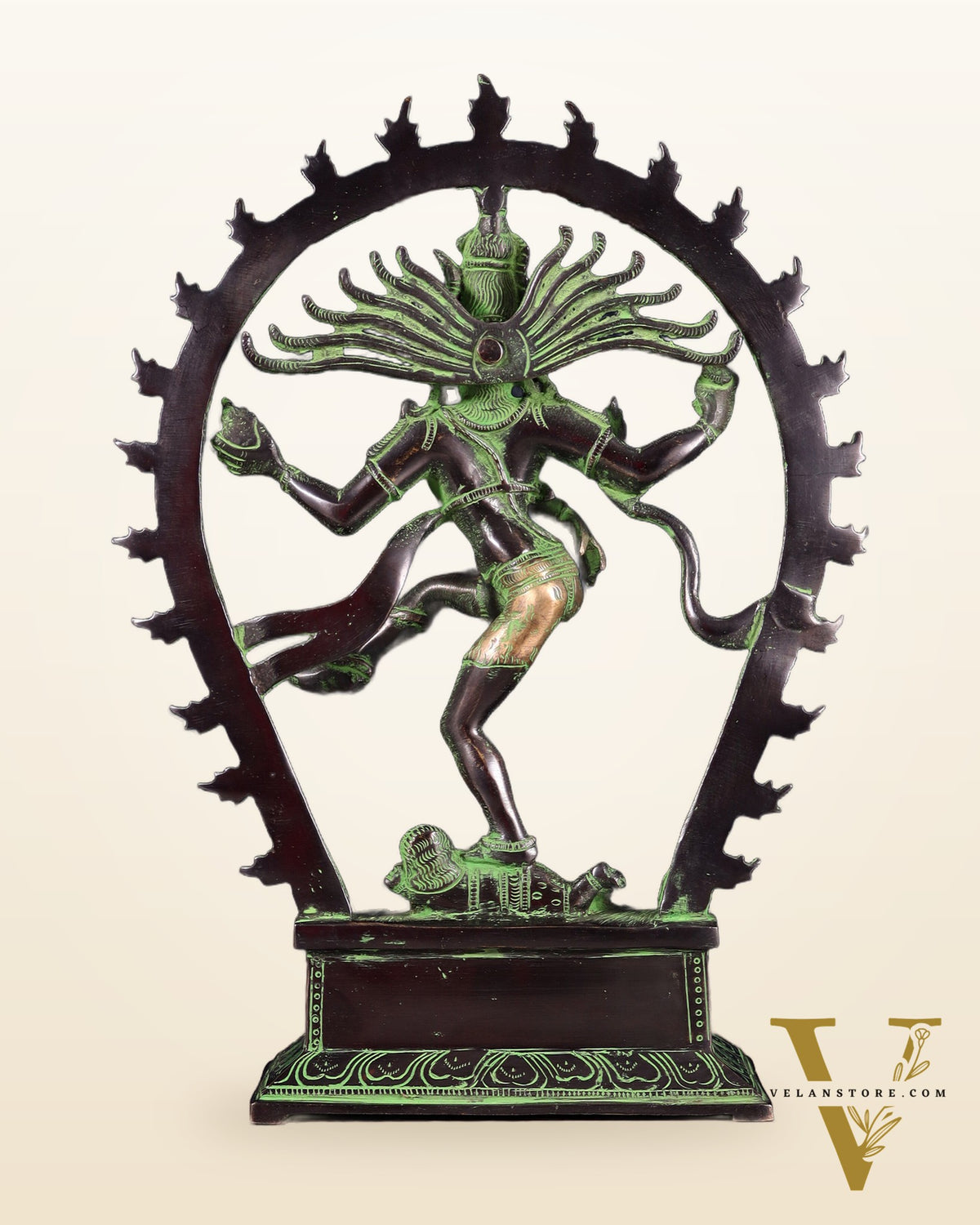 Brass Nataraja Statue – Black & Green Patina Tone 12"