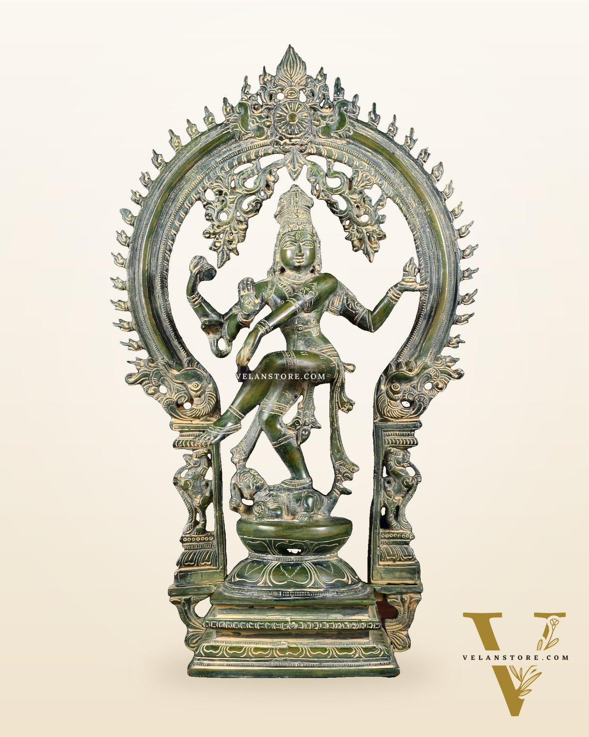 Brass Nataraja statue Green patina - 18" Height