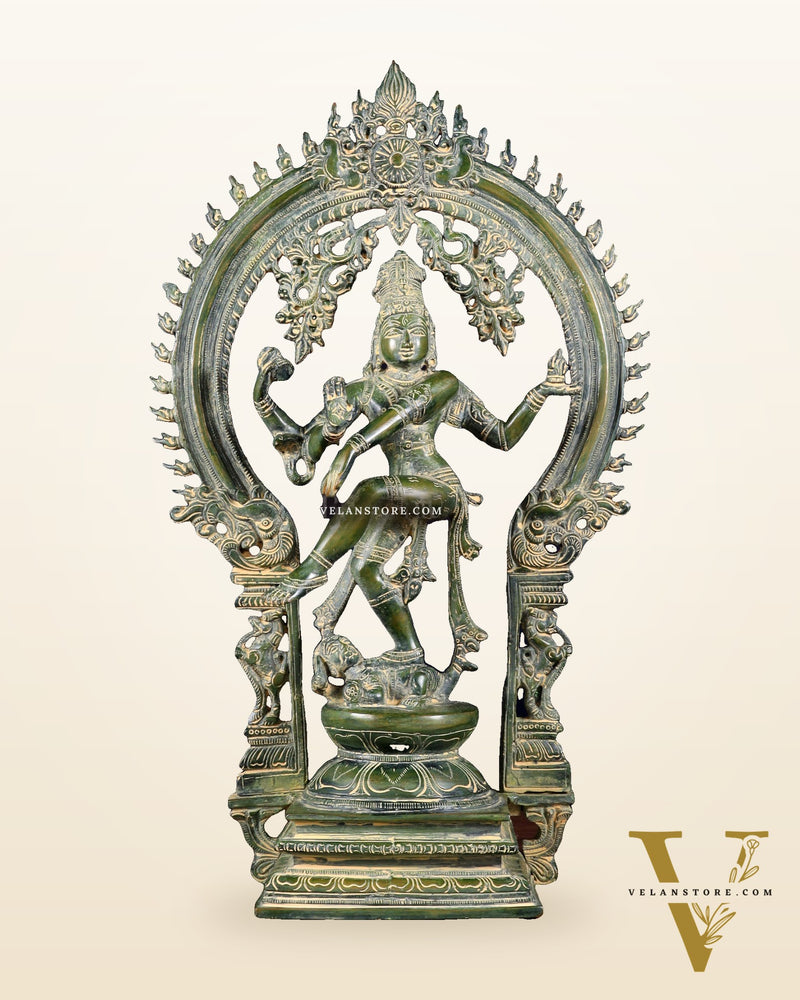 Brass Nataraja statue Green patina - 18" Height