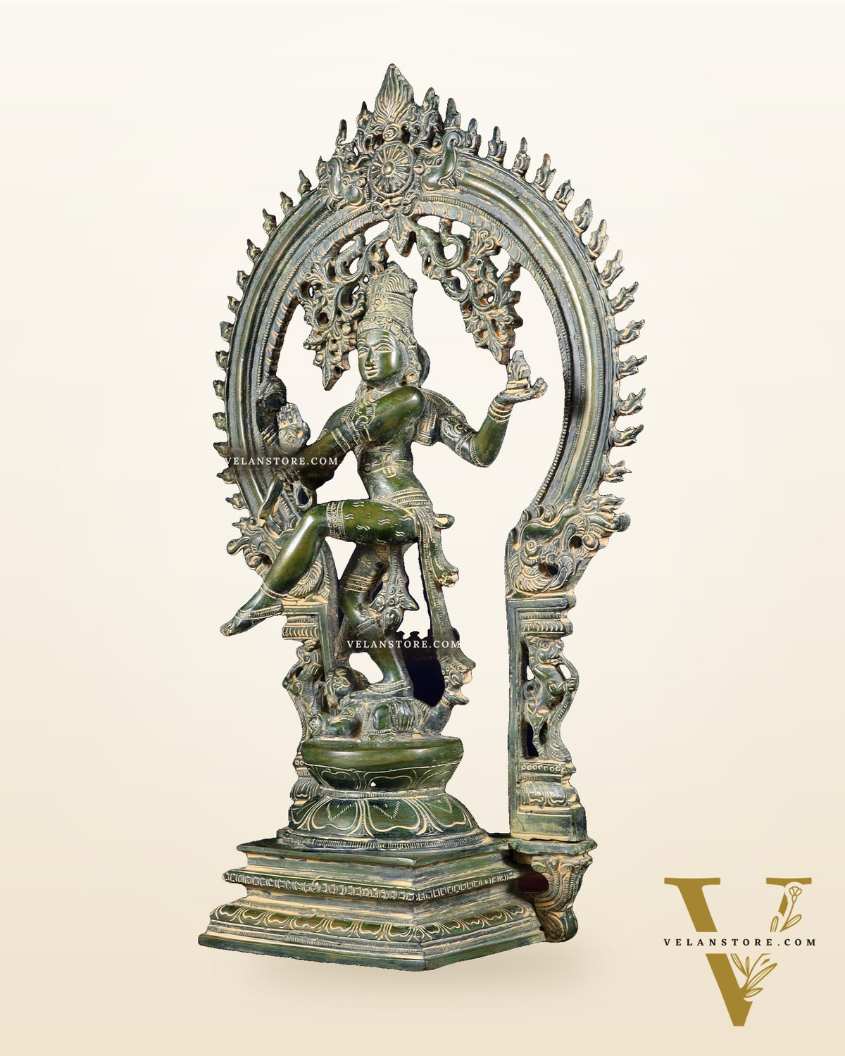 Brass Nataraja statue Green patina - 18" Height