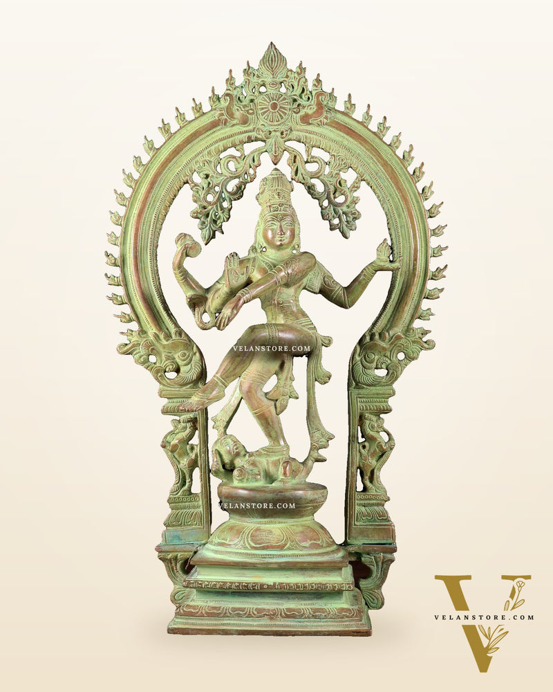 Brass Nataraja statue Green sand patina - 18" Height