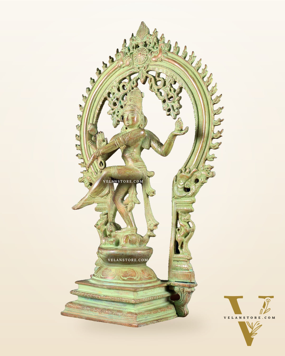 Brass Nataraja statue Green sand patina - 18" Height