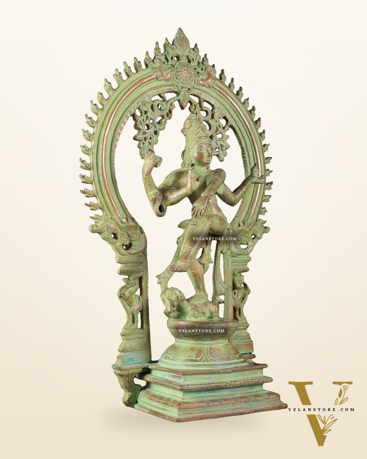 Brass Nataraja statue Green sand patina - 18" Height