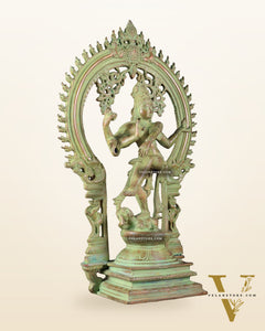 Brass Nataraja statue Green sand patina - 18" Height