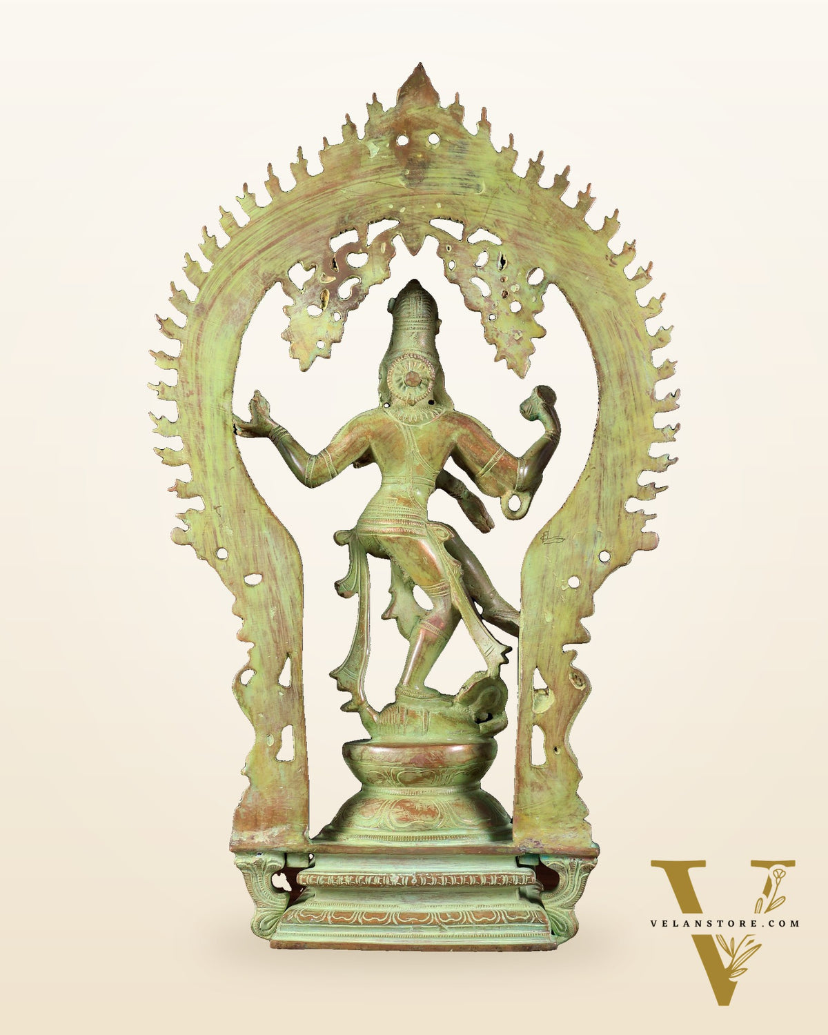 Brass Nataraja statue Green sand patina - 18" Height
