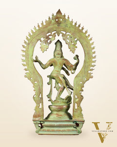 Brass Nataraja statue Green sand patina - 18" Height