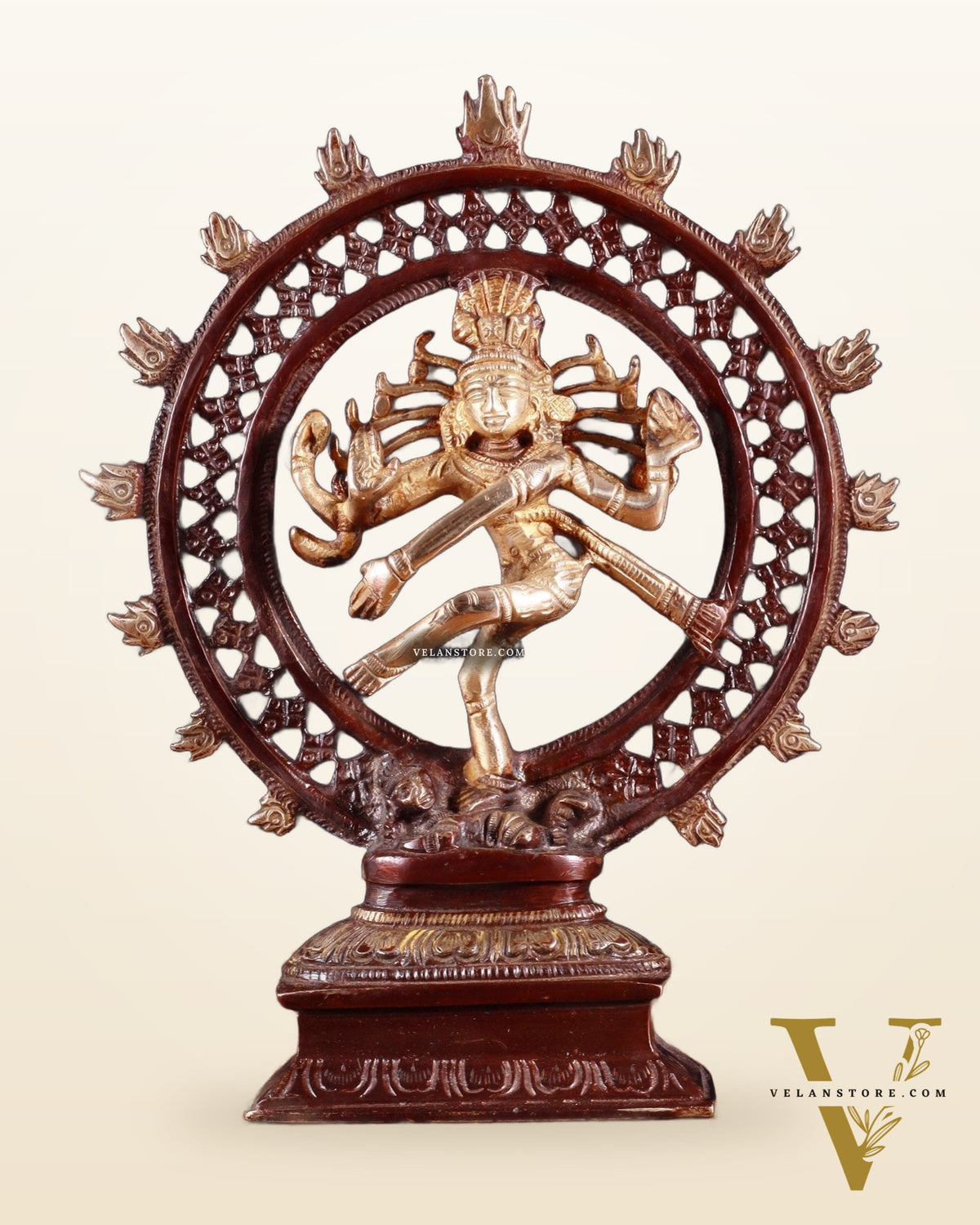 Brass Nataraja Statue in a Netted Ring 9.3" double chola