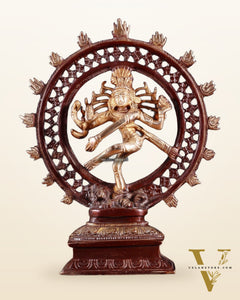 Brass Nataraja Statue in a Netted Ring 9.3" double chola