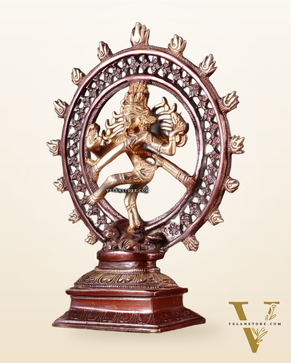 Brass Nataraja Statue in a Netted Ring 9.3" double chola
