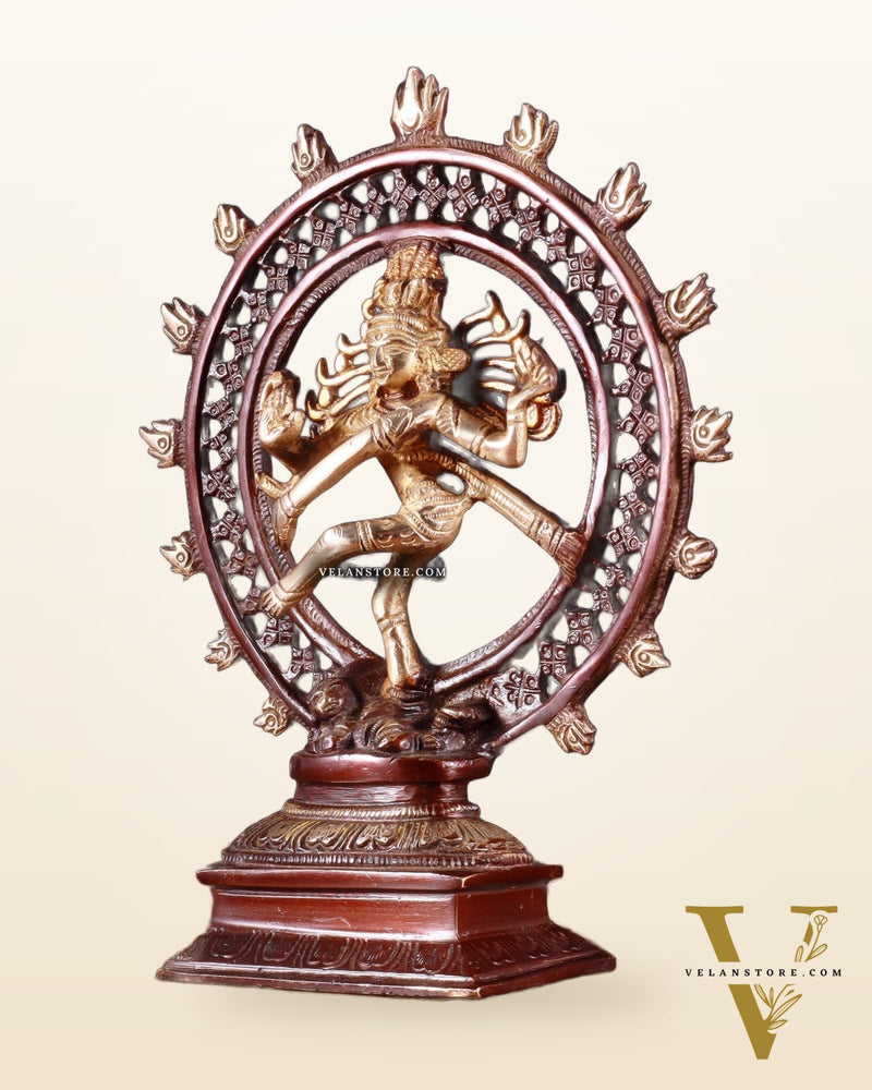 Brass Nataraja Statue in a Netted Ring 9.3" double chola