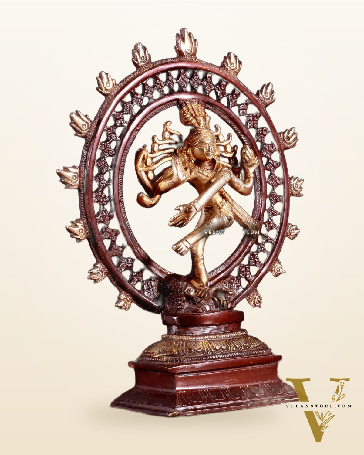 Brass Nataraja Statue in a Netted Ring 9.3" double chola