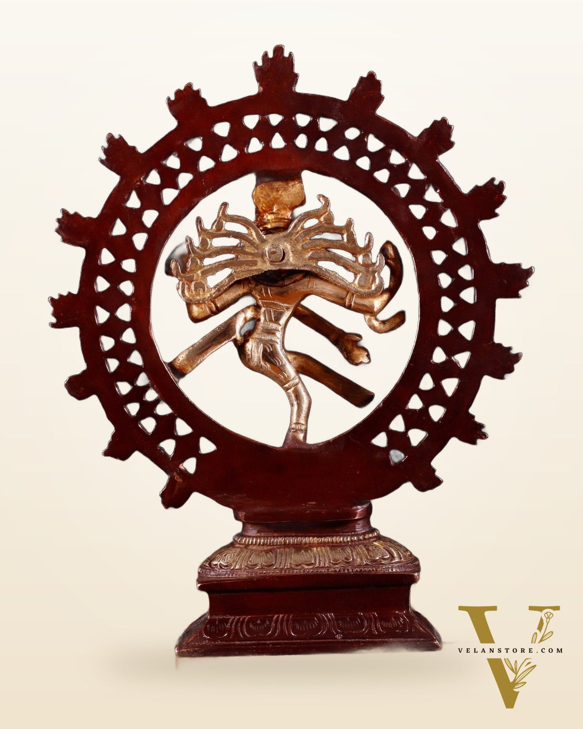 Brass Nataraja Statue in a Netted Ring 9.3" double chola