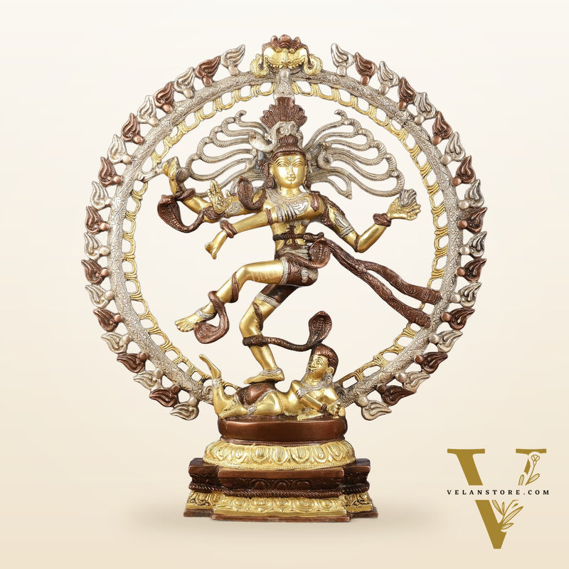 Brass Nataraja Statue with Om Three-Tone Finish - 20 Inch Sculpture